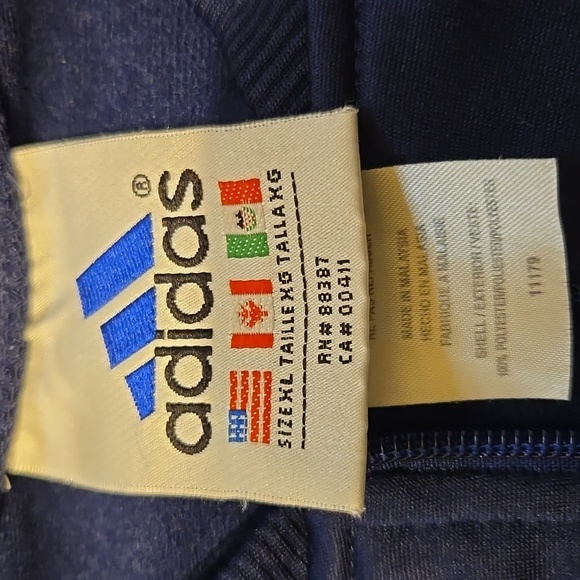 Adidas Dark Blue Track Jacket with White & Bright Blue Stripes - Picture 2 of 4